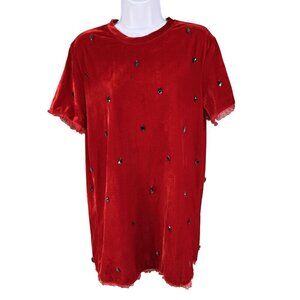 Dolls Kill Red Crushed Velvet Mini Dress Jeweled Oversized XS Romantic Goth